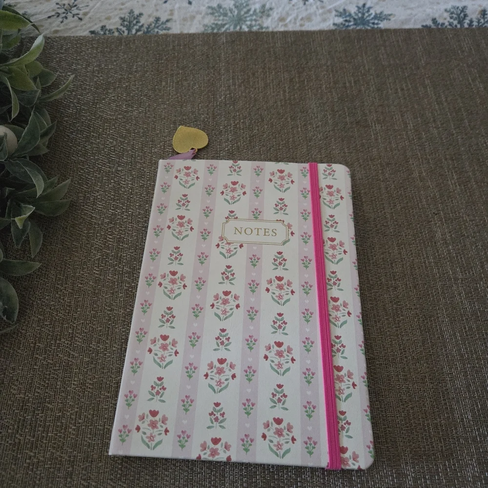 Floral Stripe Notebook with Pink Band